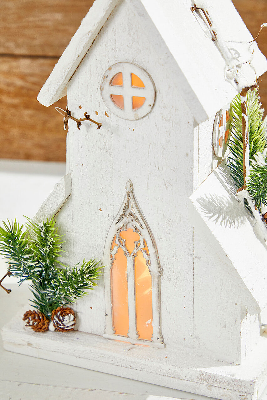 18" Pre-Lit Wooden Church