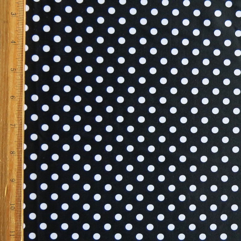 Swim Knit Poly Spandex White Polka Dots on Black