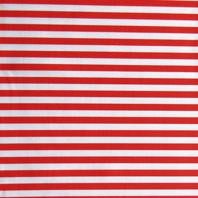 Swim Knit Nylon Spandex Ladybug and White 1/4" Stripe