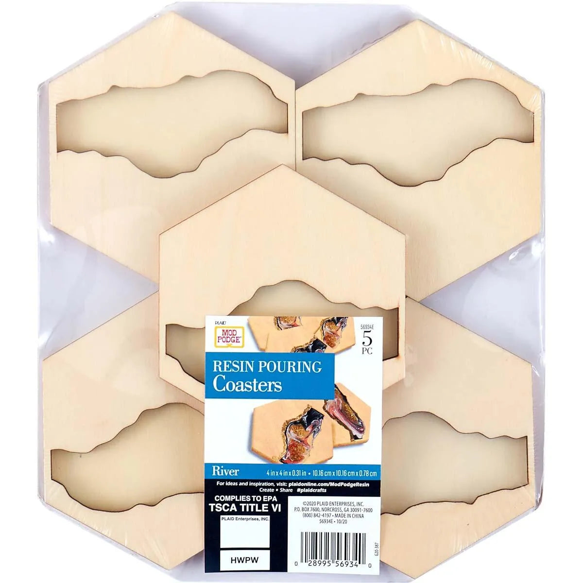 Hexagon River Wood Coasters (5 Set - 4")