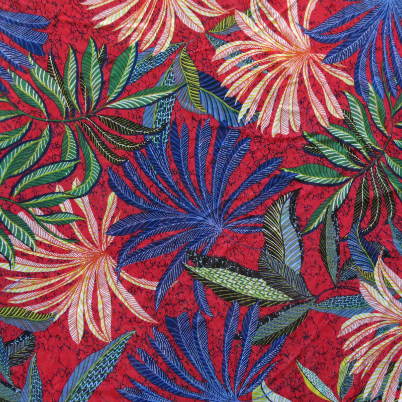 Mesh Fabric Wild Foliage on Red