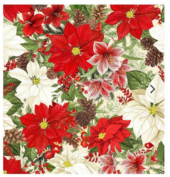 Quilting Cotton Tartan Holiday Poinsettias Cream Wilmington Prints