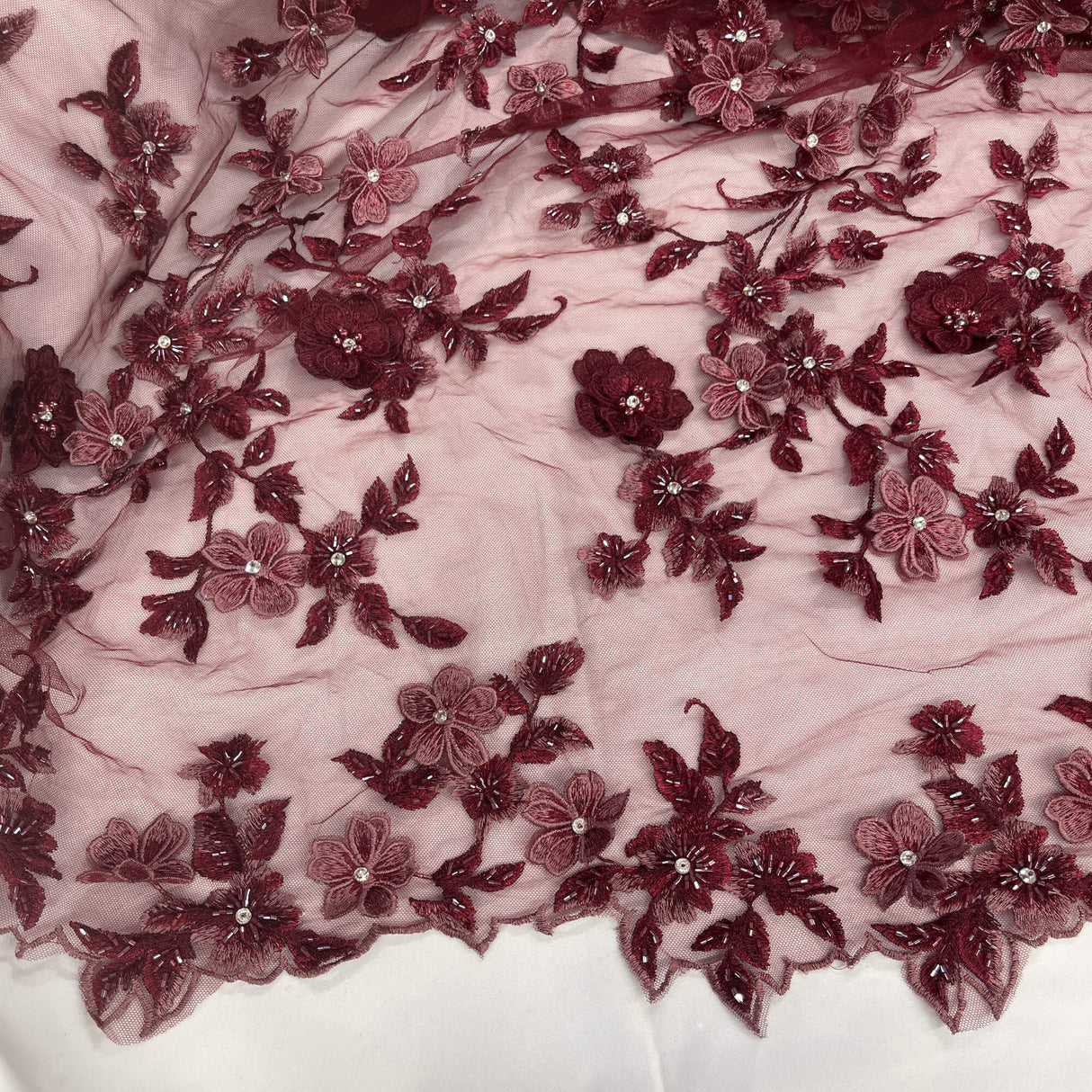 3D Beaded Floral Lace Fabric
