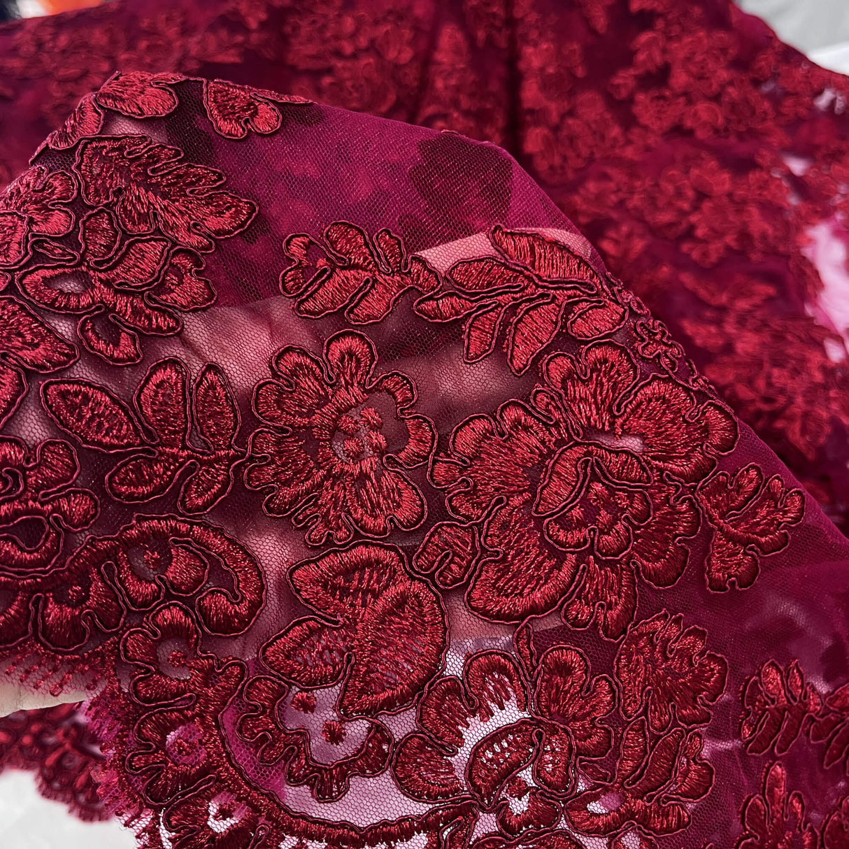 Corded Bridal Lace Embroidered Net Mesh