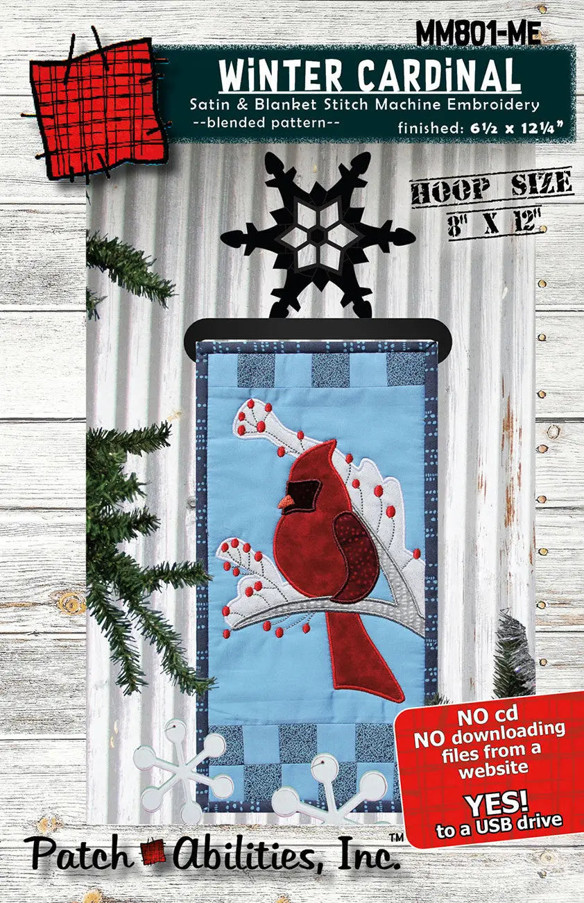 Machine Embroidery Winter Cardinal Wall Hanging