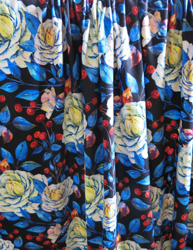 Poly Spandex Brushed Jersey Knit Fabric Winterberry Floral