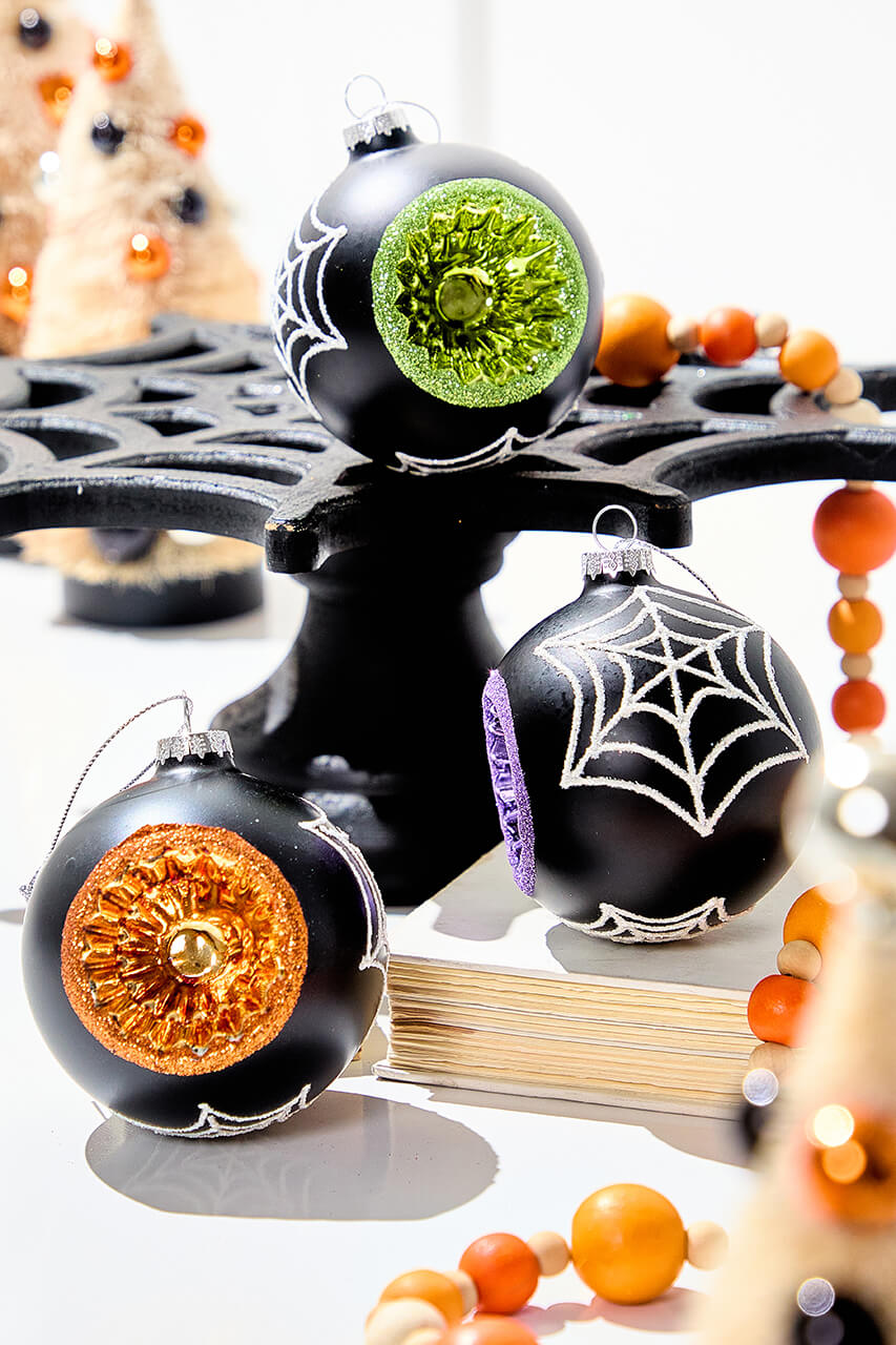 3" Glass Spooky Reflector Ornament Box - Set of 3