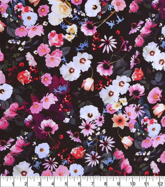 Quilting Cotton Wonderous Winter Floral on Black Free Spirit Fabrics