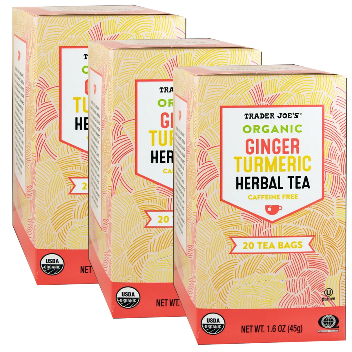 Trader Joe's Organic Ginger Turmeric Herbal Tea 20 Tea Bags, 1.6 oz, 1 Pack