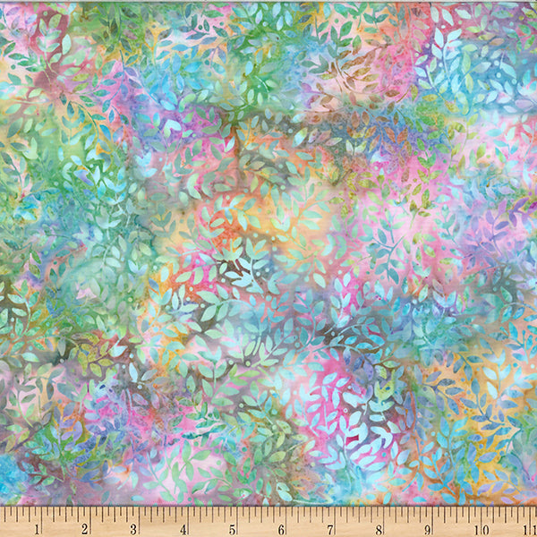 Cotton Batik Packed Leaves Fabric 44/45" Taffy