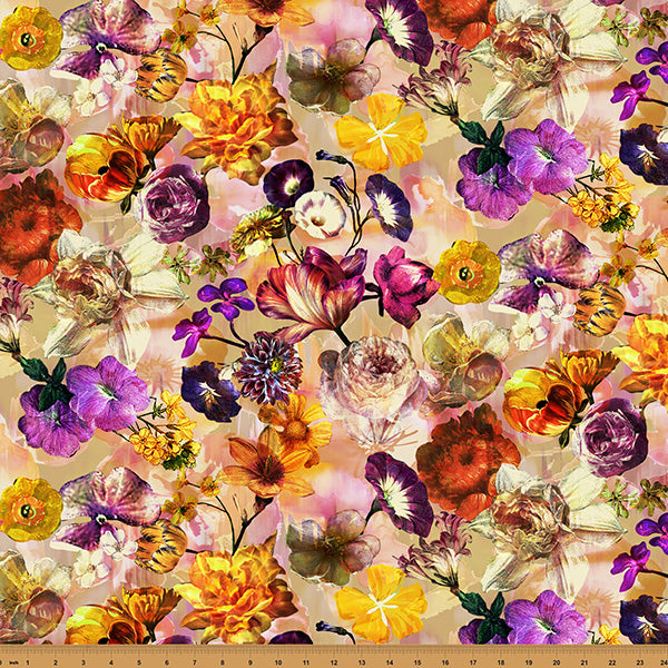 Cotton Print Amber Floral Mousing Around Fabric