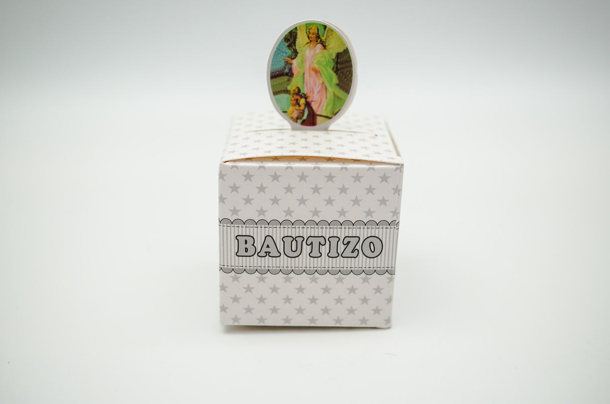2" Silver Guardian Angel Paper Bautizo Favor Box - Pack of 50