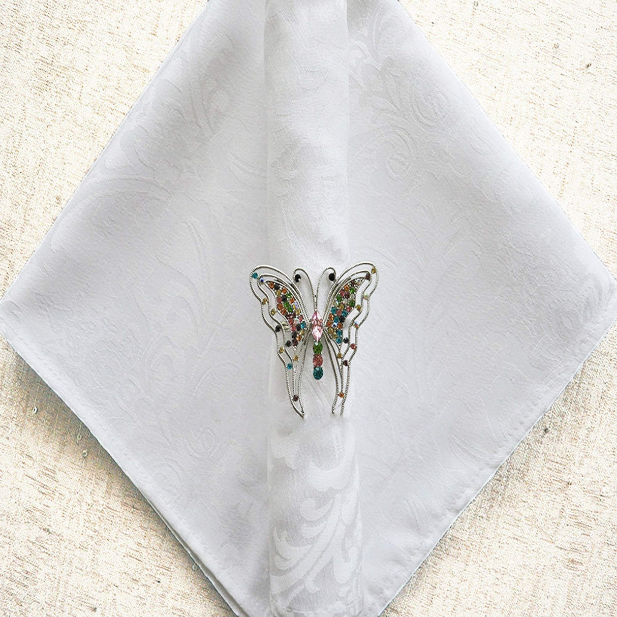 10 Piece Pack Floral Damask Jacquard Polyester Napkins (240 GSM)