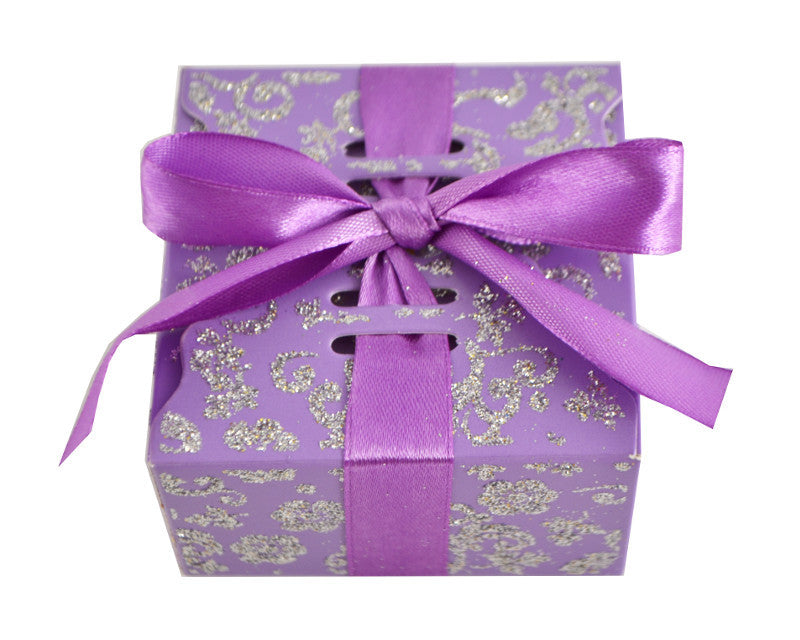 Purple Glitter Candy Favor Box with Satin Ribbon - Pack of 50