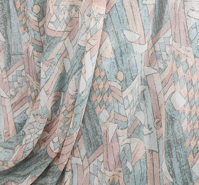 Yoryu Chiffon 1D1685 Polyester Fabric - Pink/Green, Sheer, 57/58" Width (1 Yard)