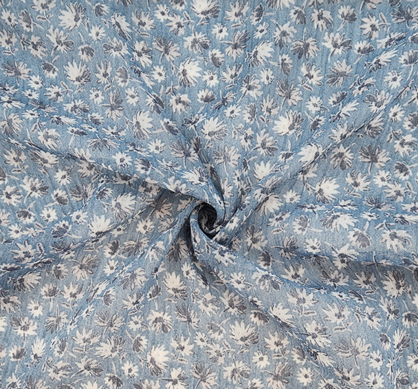 Yoryu Chiffon Spring 57/58" Wide Blue Lightweight 100% Polyester Crinkled Sheer 1 Yard Fabric