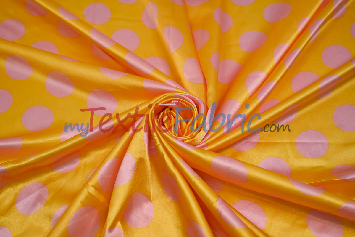 Polka Dot Charmeuse Satin Fabric - 58/60" Width, Multiple Colors, 1.5" Dots (1 Yard)