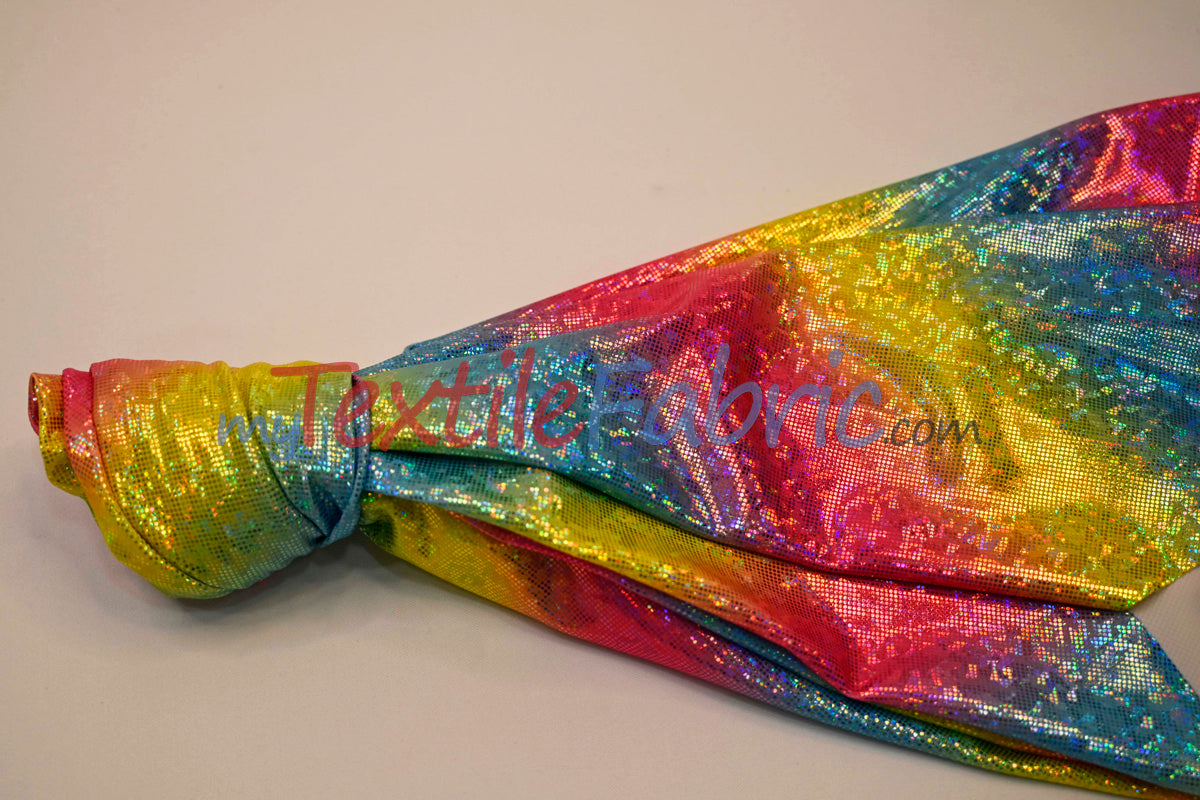 Rainbow Shattered Hologram Spandex Nylon Spandex Fabric - Rainbow Shattered Holographic Foil, 58/60" Width (1 Yard)