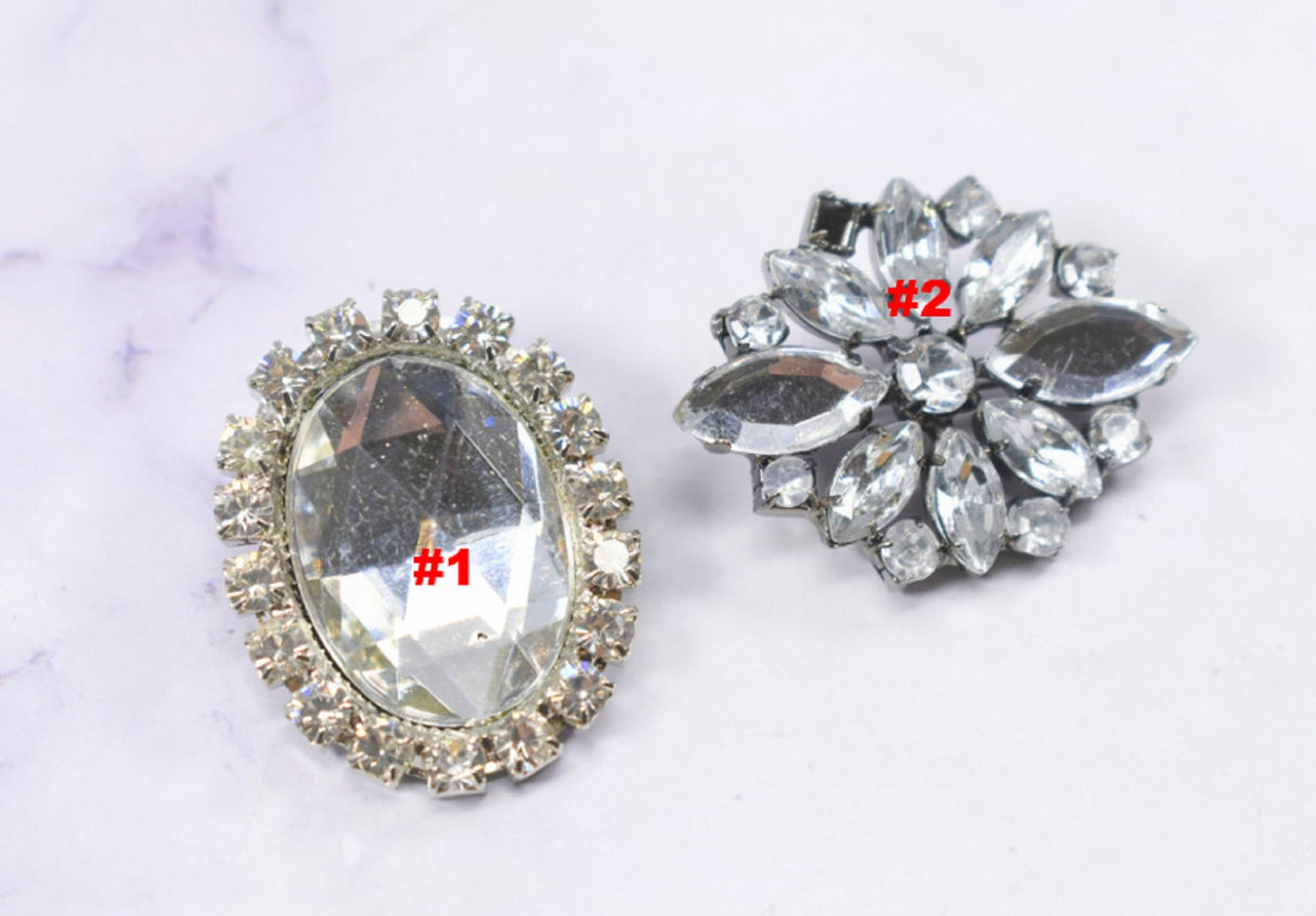 Rhinestone Brooch Applique Floral Silver