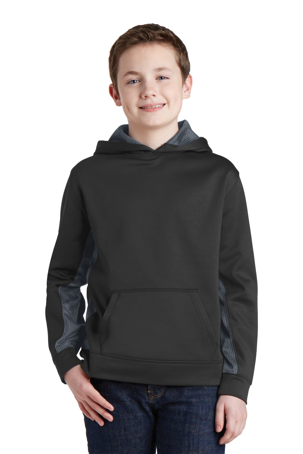 Youth Sport-Wick CamoHex Fleece Colorblock Hooded Pullover