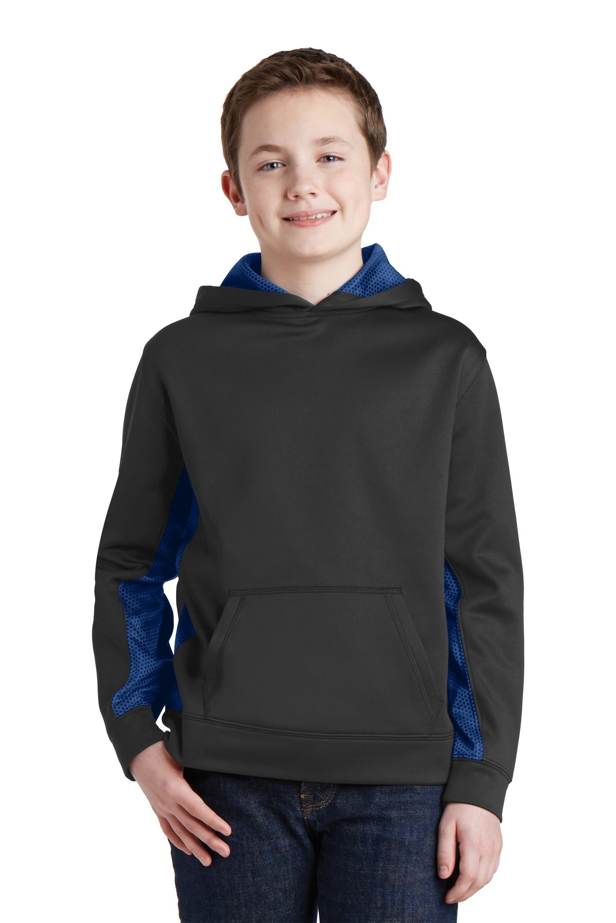 Youth Sport-Wick CamoHex Fleece Colorblock Hooded Pullover