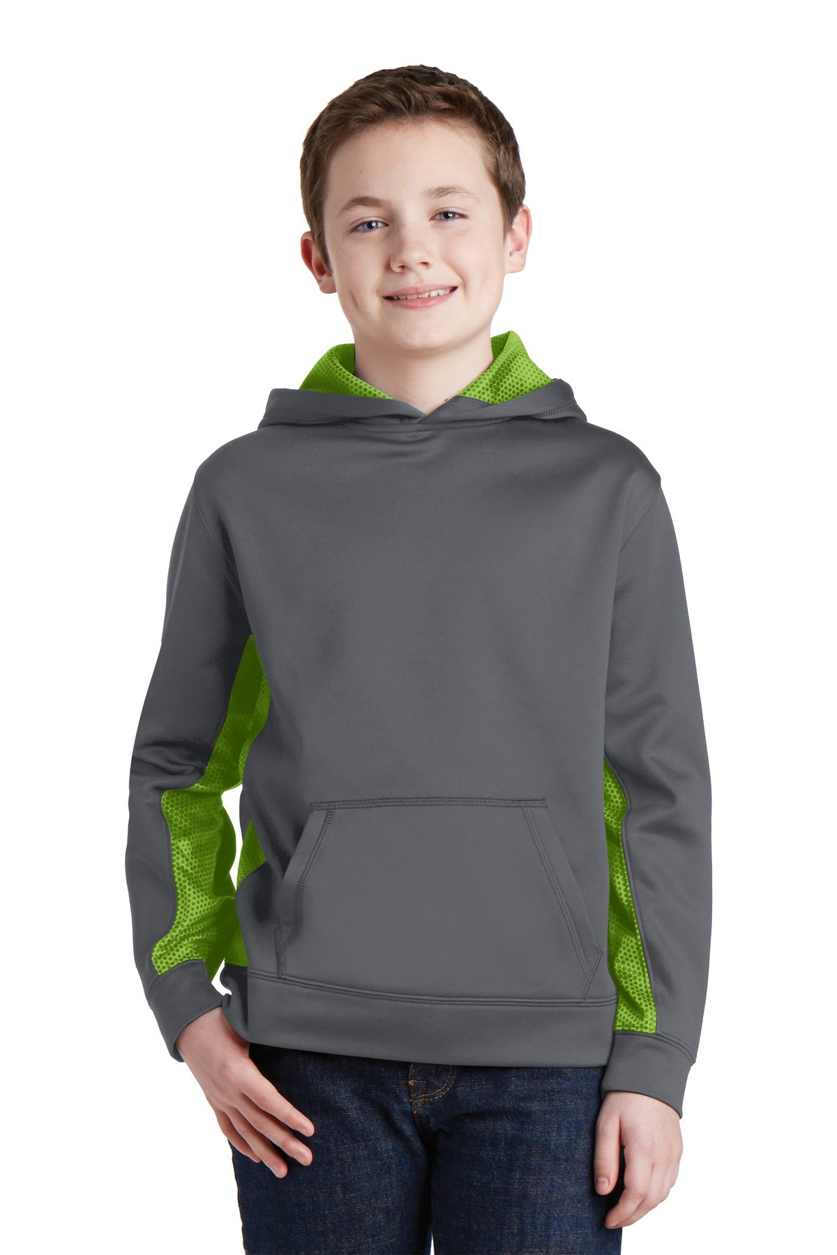 Youth Sport-Wick CamoHex Fleece Colorblock Hooded Pullover