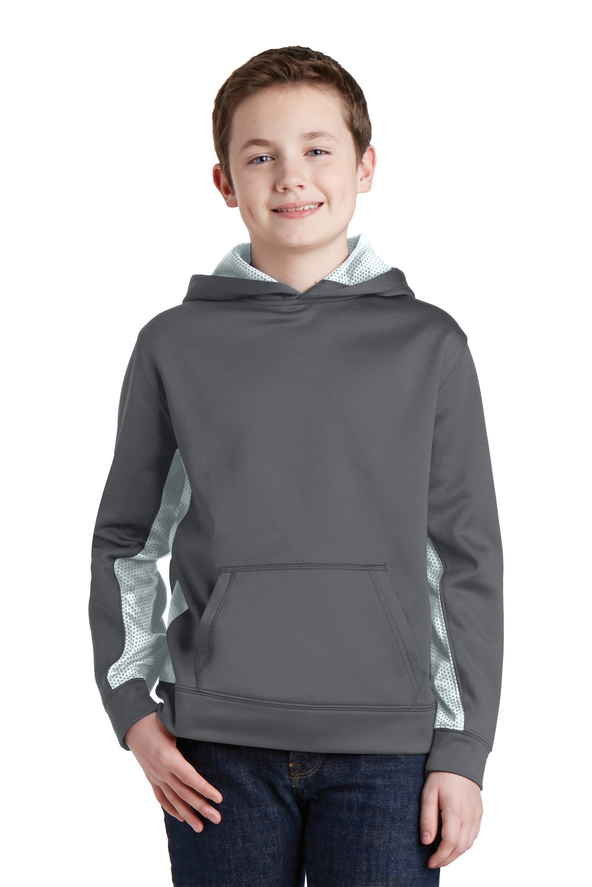 Youth Sport-Wick CamoHex Fleece Colorblock Hooded Pullover