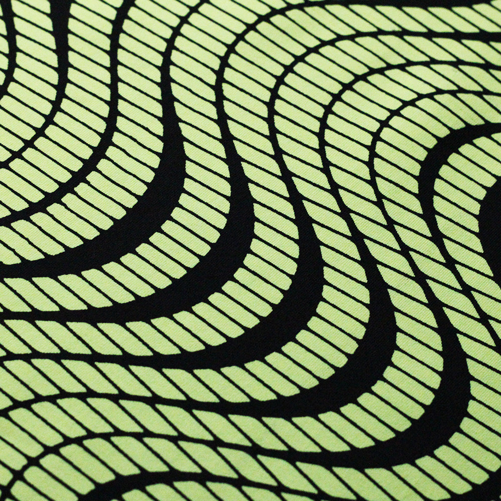 Tremor Nylon Spandex Fabric - Black With Pink, Turquoise, or Yellow Abstract Wavy Print, 58-60" Width (1 Yard)