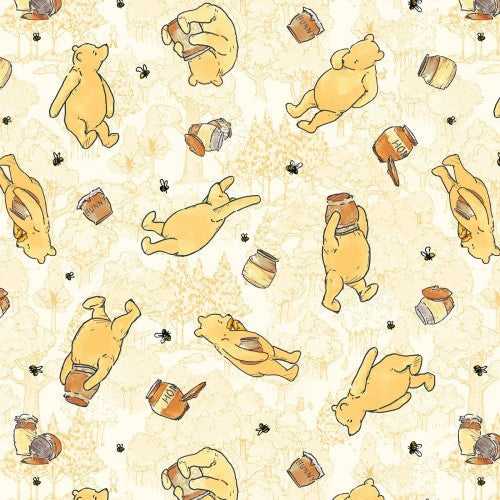 Cotton Print Yellow Classic Winnie Bears Fabric 43/44"