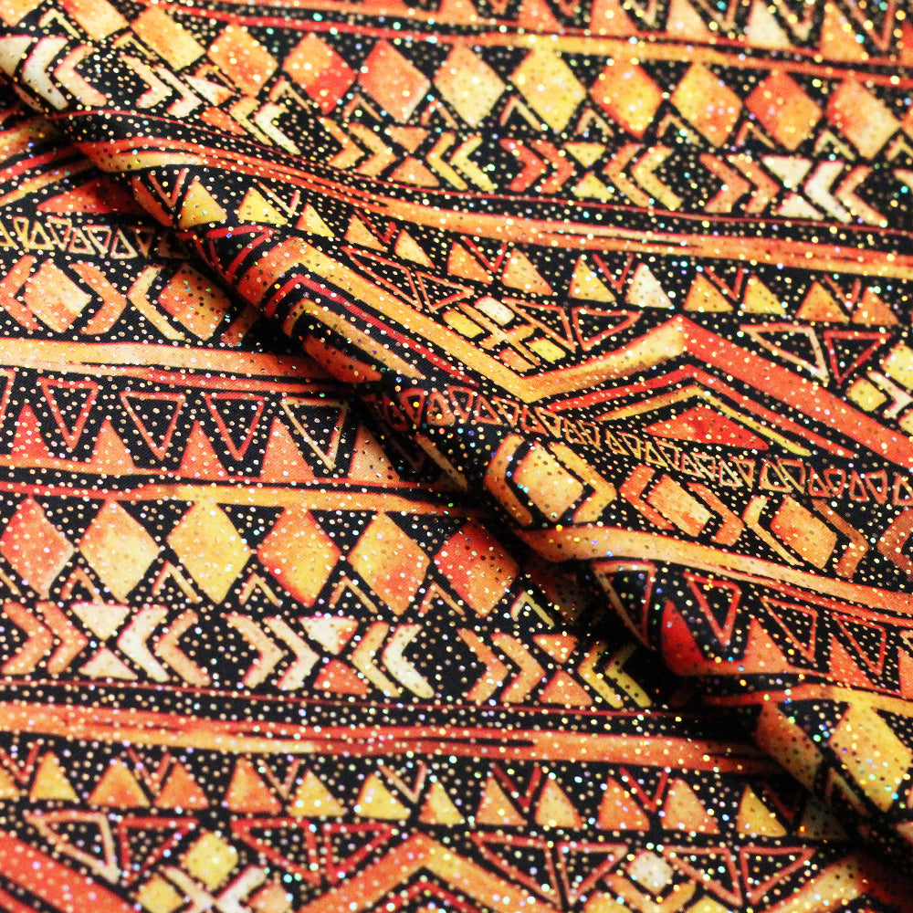 Tribal Style Polyester Spandex Fabric - Yellow Tribal Print, 58/60" Width (1 Yard)