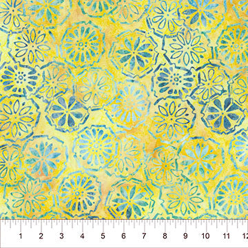 Cotton Print Yellow Medallion Flora Fabric by the Yard