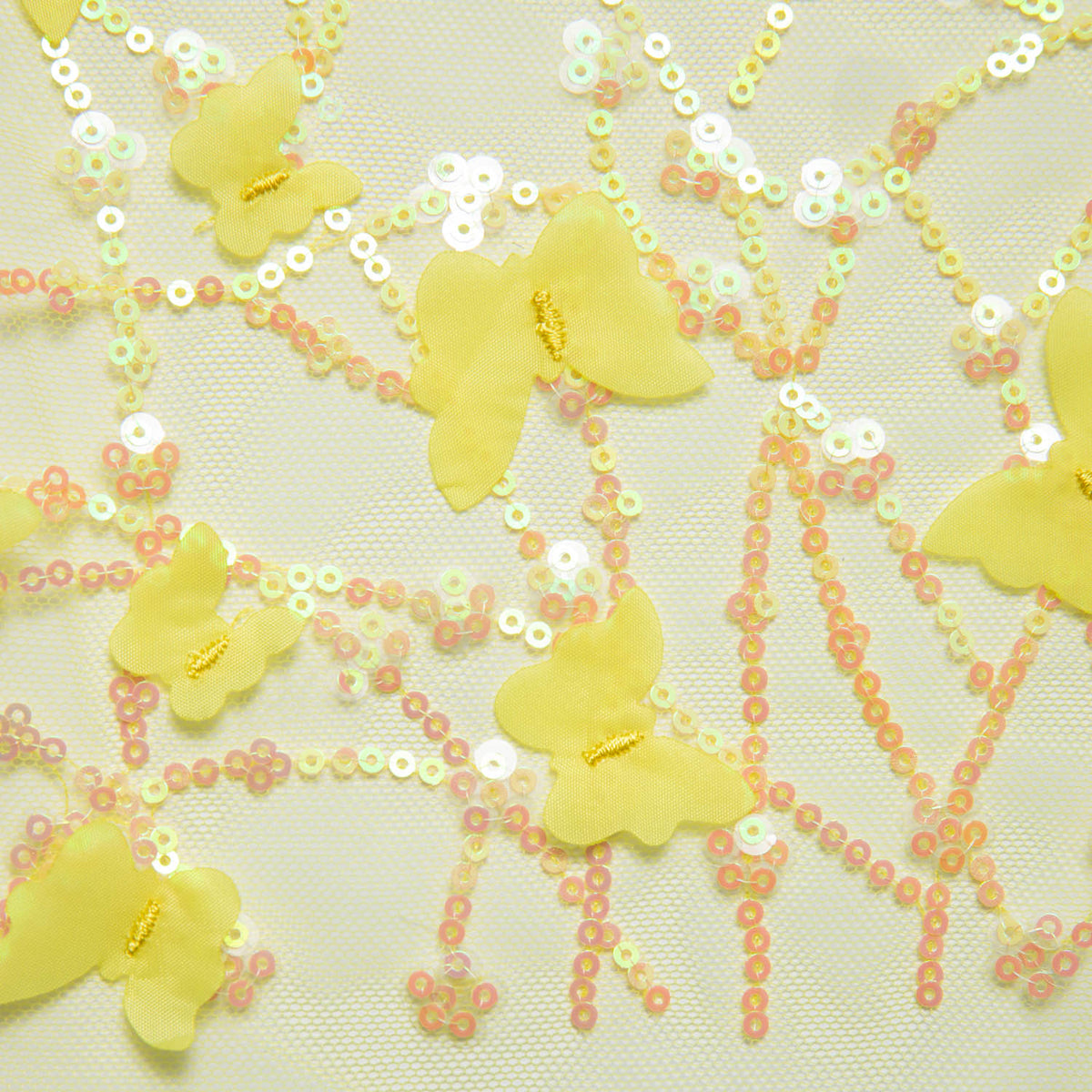 1 Yard Tulle Lace Fabric Embroidered with Applique and Beautiful 3D Butterfly Design, 52" Wide