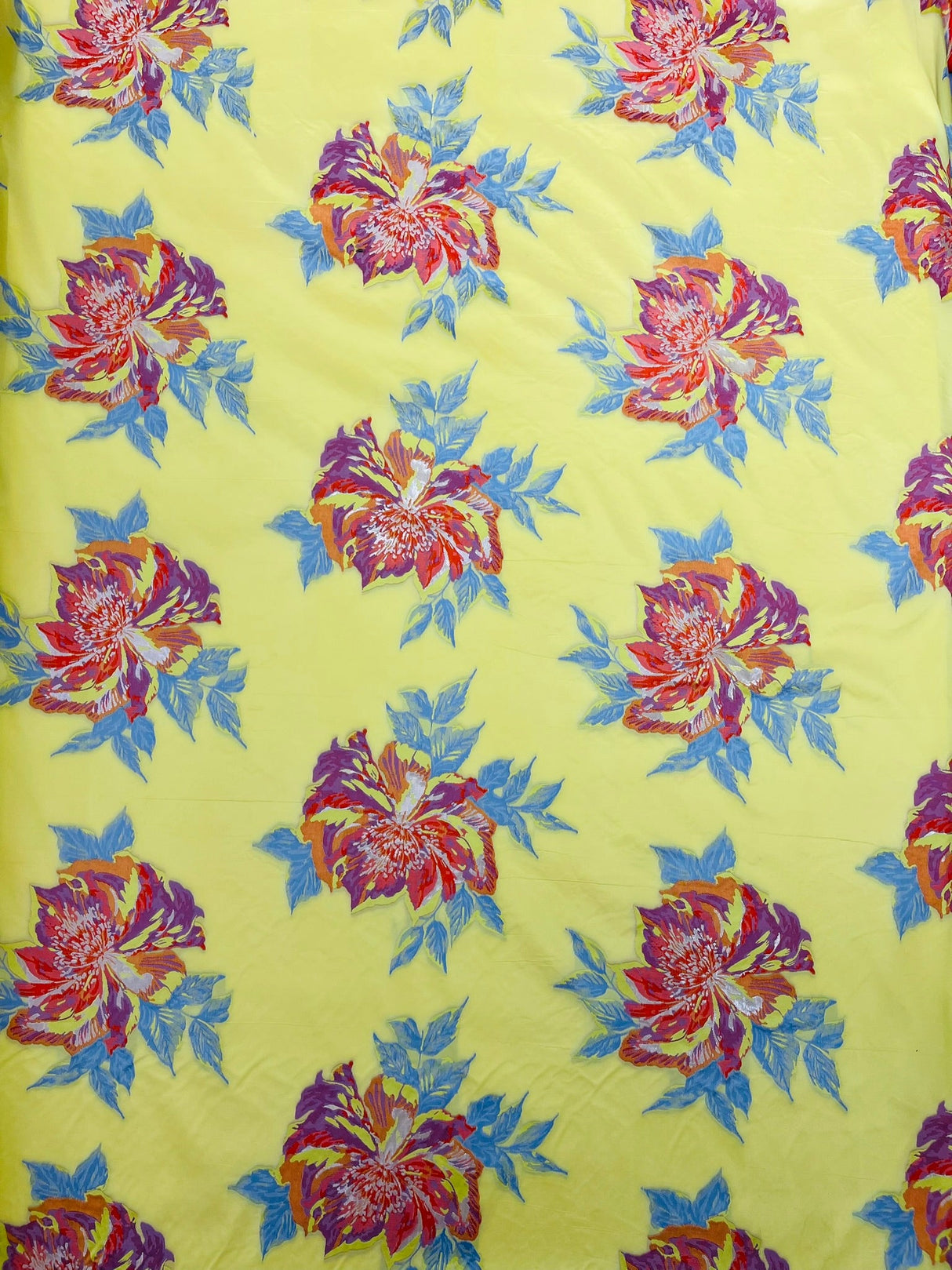 Multi Floral Color Jacquard Satin Fabric - Multi Floral Pattern, 58" Width (1 Yard)