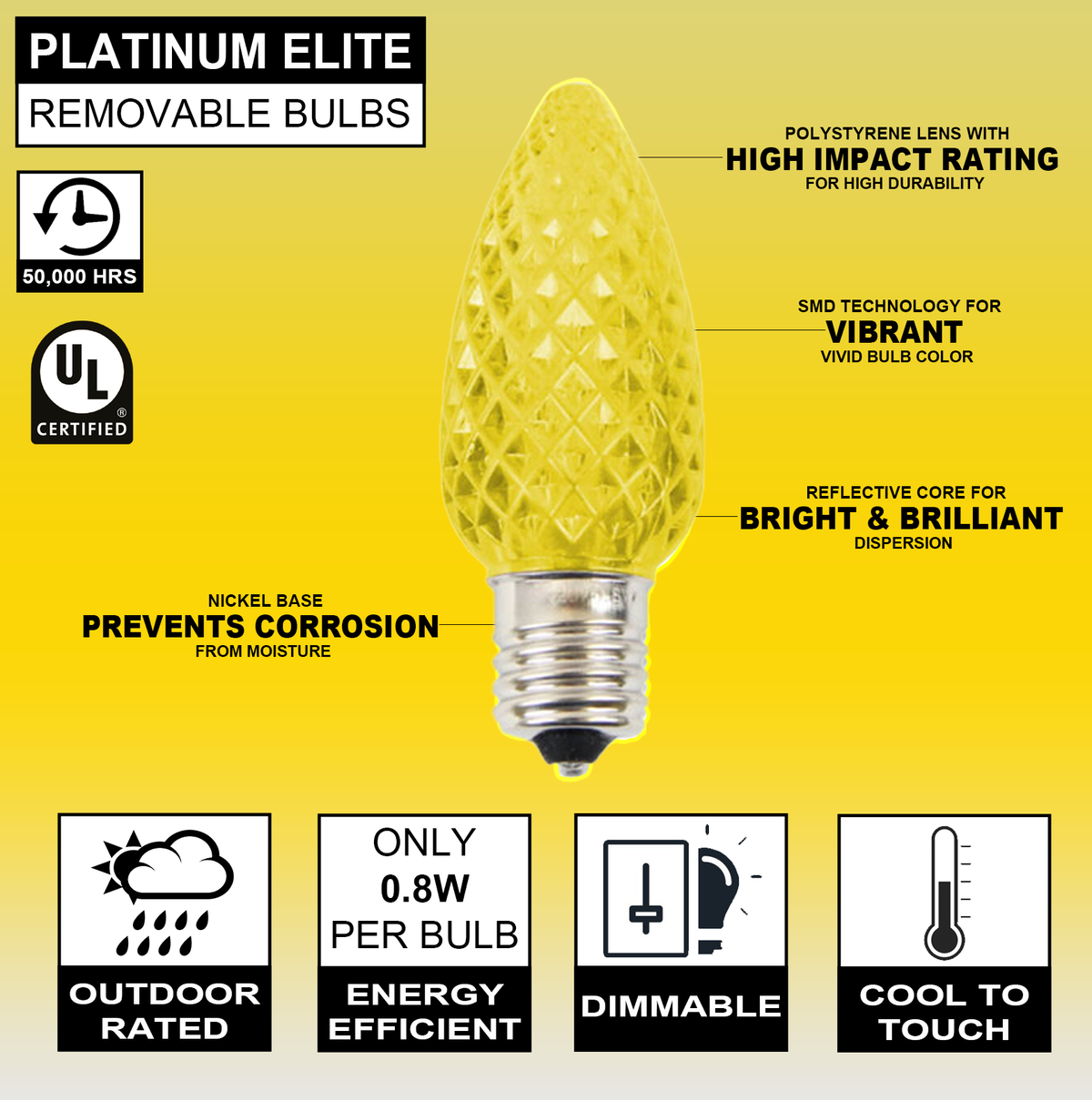 C9 Platinum Elite LED SMD Bulb (25 bulbs/bag) - Faceted, Yellow