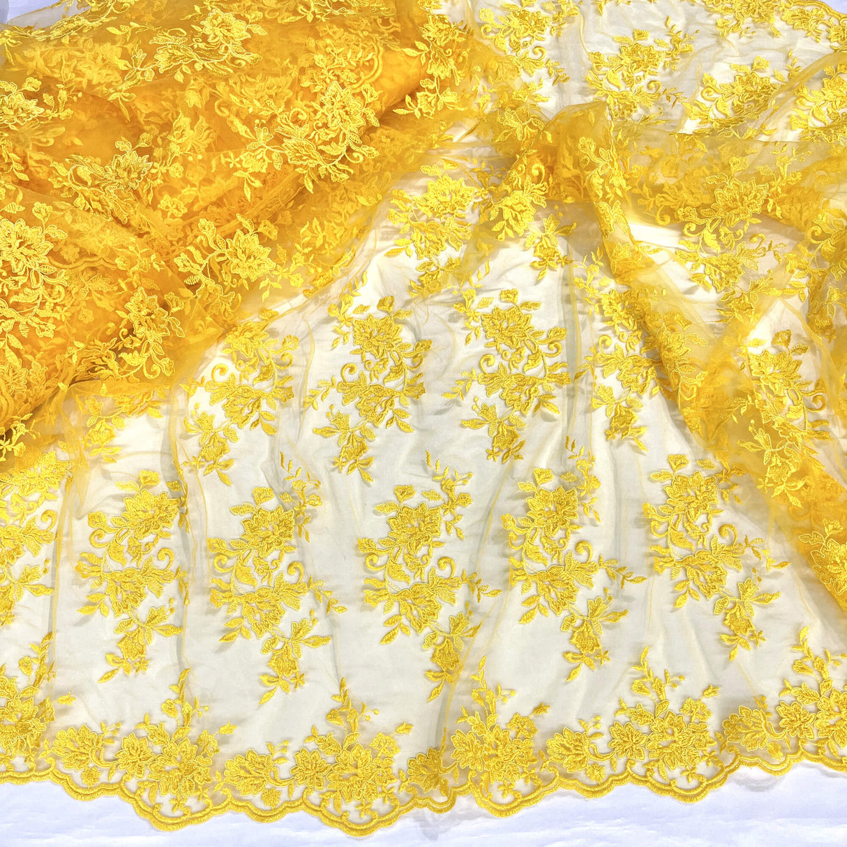 Corded Floral Lace Fabric Ivory