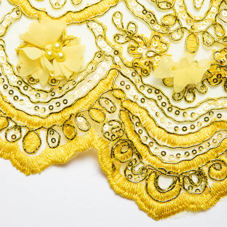 1 Yard Tulle Lace Fabric with 3D Embroidered Applique Design, 52" Wide