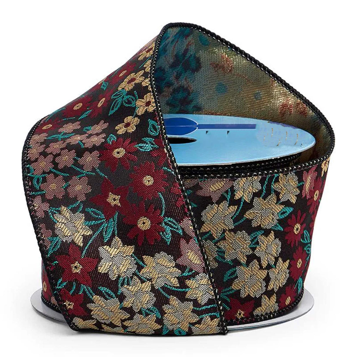 Daisy Floral Fabric Wired Ribbon 2 1/2 '' X 10 yd Red / Black Color 1 / roll