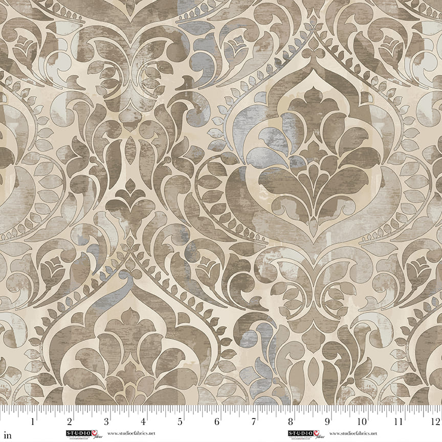 Cotton Damask Fabric Sepia Brown/Cream 118" Wideback