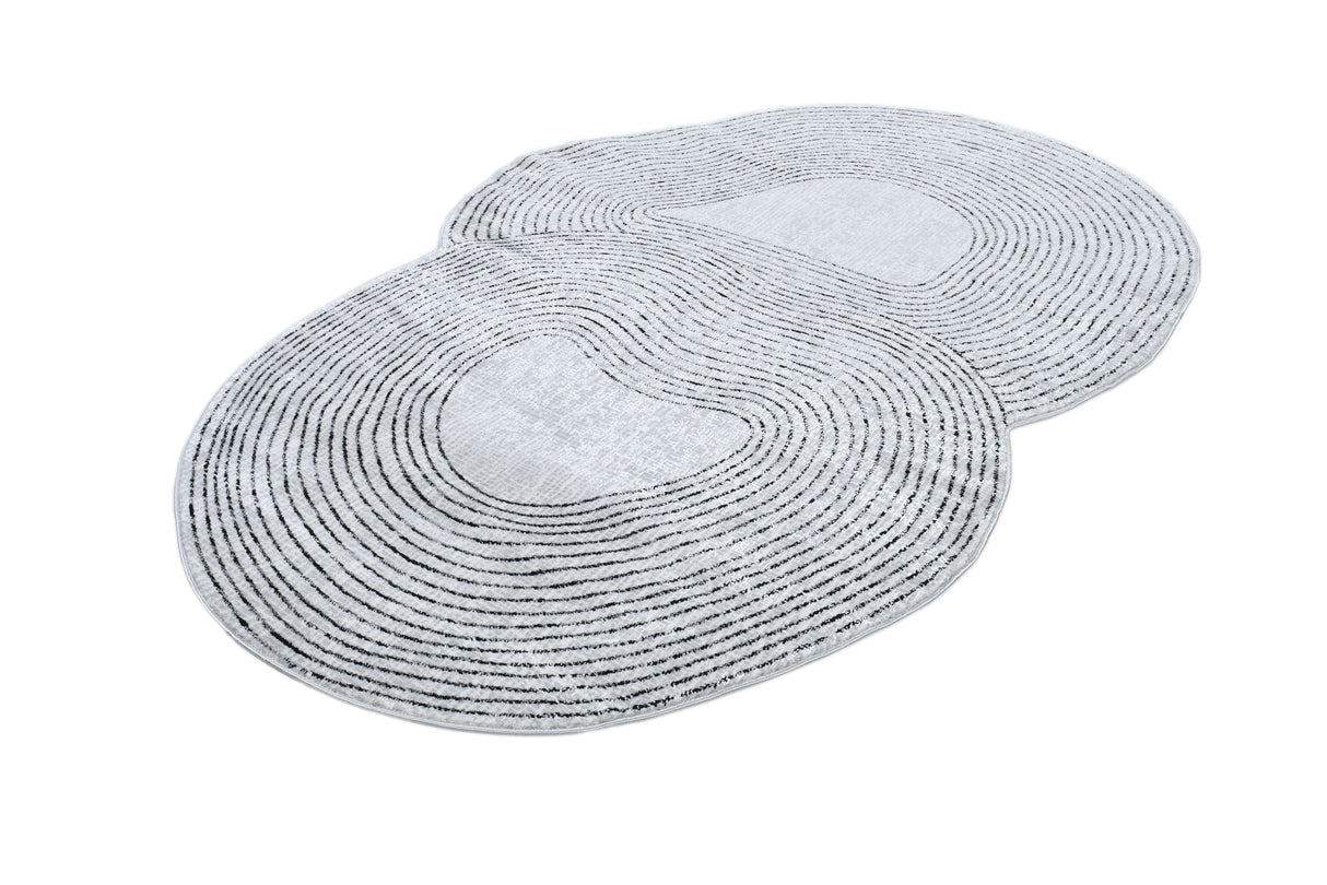 Z328A Polyester Fabric - Cream Sheen Rug With Black, Copper & Silver Touches, Novelty Cut Design (1 Unit)