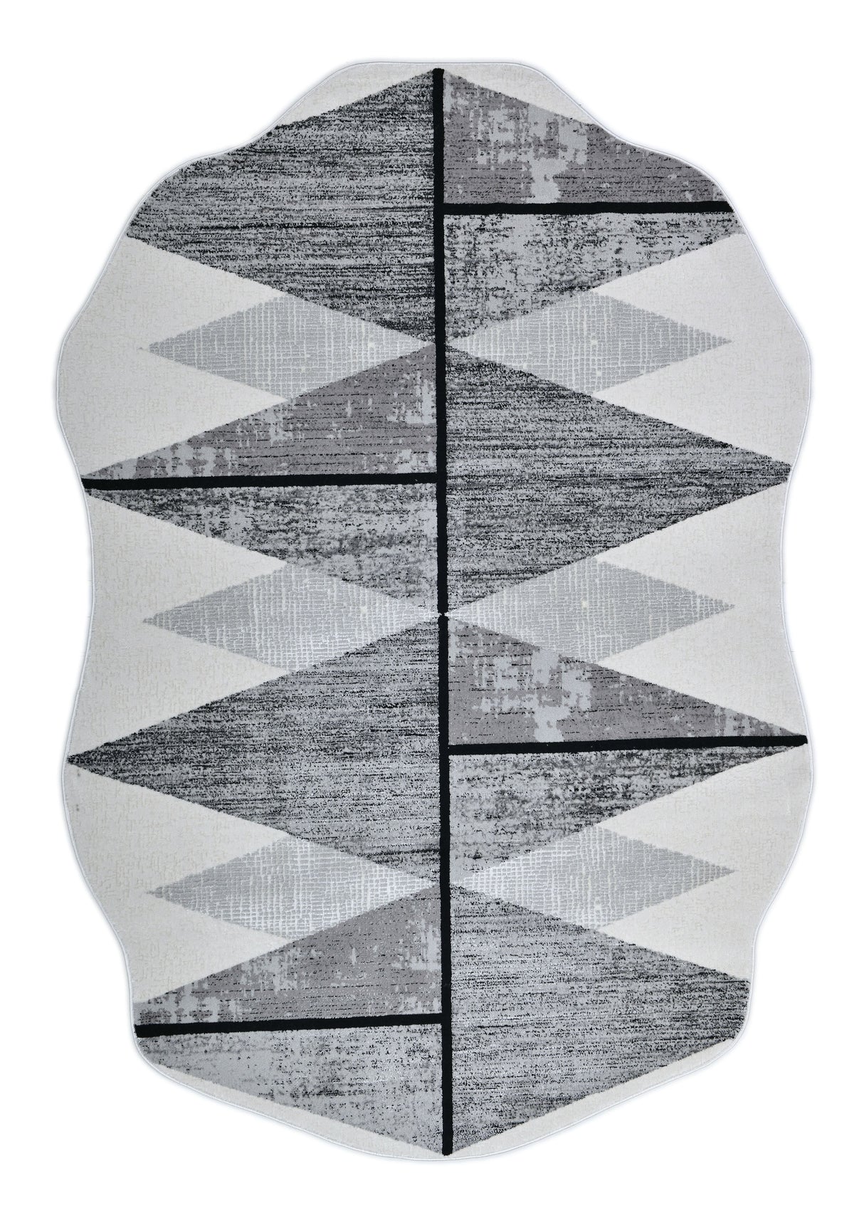 Z327A Polyester Area Rug - Silver-Toned With Charcoal Patterns And Bold Irregular Black Geometric Detailing, Black (5' 3" X 7' 6", 7' 9" X 10' 5")