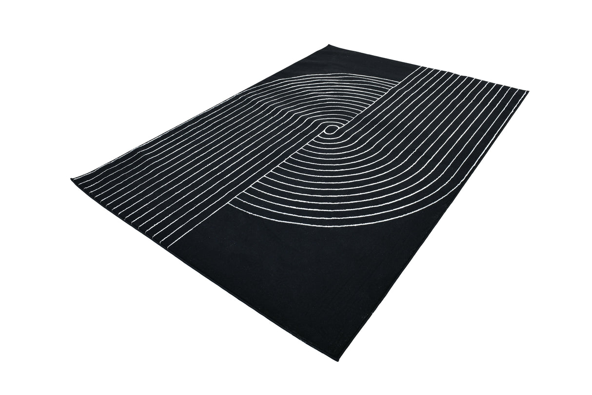 Z330B Polyester Fabric - Black White Geometric Circle Design, Soft Touch (1 Rug)