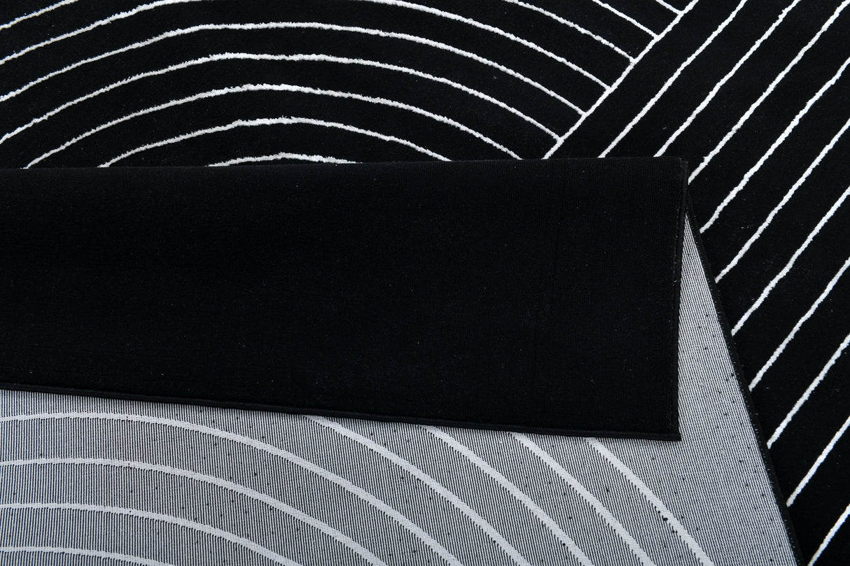 Z330B Polyester Fabric - Black White Geometric Circle Design, Soft Touch (1 Rug)