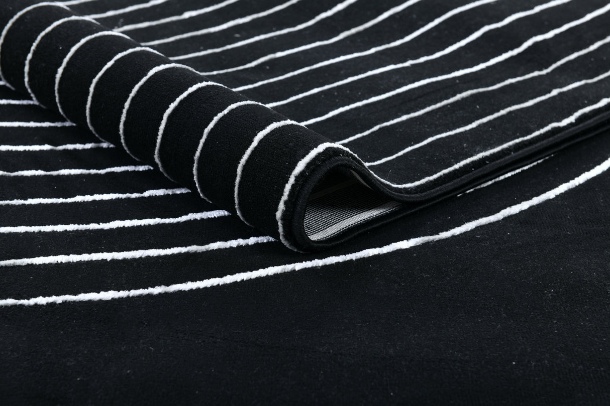Z330B Polyester Fabric - Black White Geometric Circle Design, Soft Touch (1 Rug)