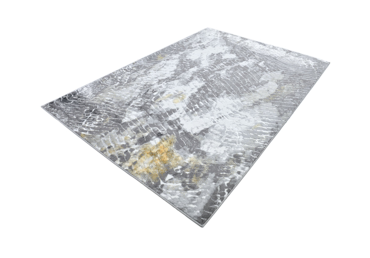 Z405A POL815 Polyester Fabric - Light Grey, Silver White, Subtle Gold Accents, Area Rug (1 Piece)