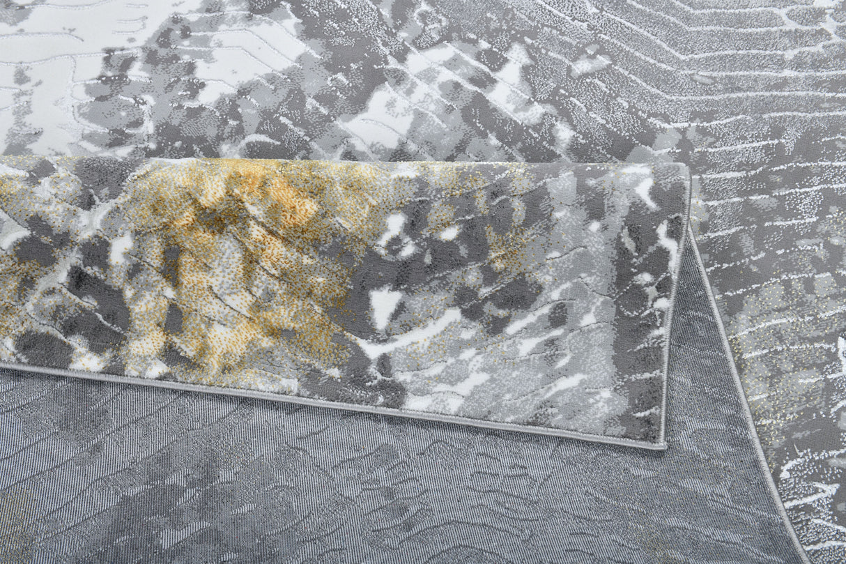 Z405A POL815 Polyester Fabric - Light Grey, Silver White, Subtle Gold Accents, Area Rug (1 Piece)