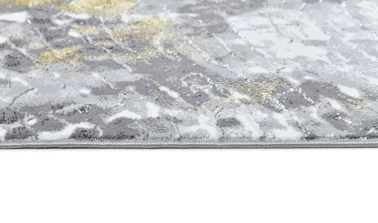 Z405A POL815 Polyester Fabric - Light Grey, Silver White, Subtle Gold Accents, Area Rug (1 Piece)
