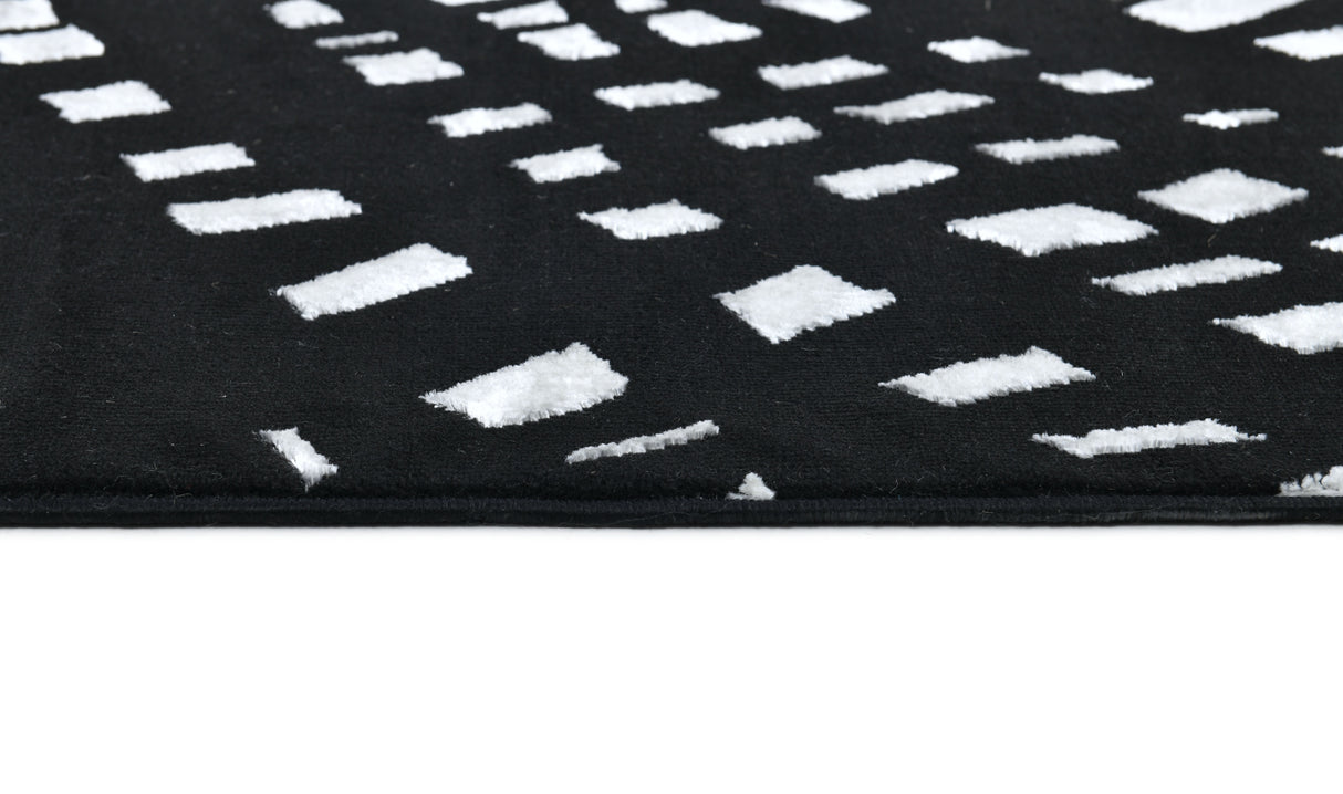 Modern Lustre Grid Polyester Fabric - Black And Silver Tones, Grid Pattern, 5' 3" X 7' 6", 7' 9" X 10' 5", 10' X 13' (1 Unit)