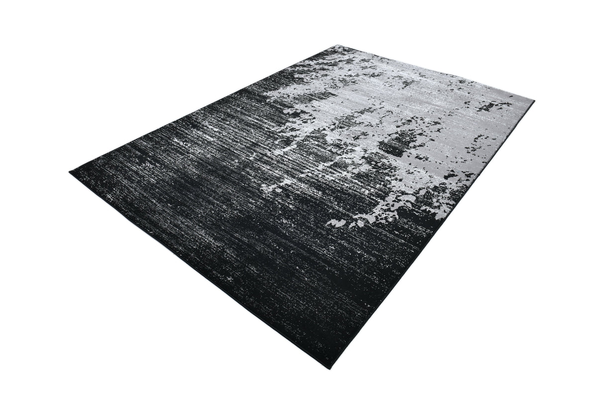 Z408A (POL821) Polyester Fabric - Abstract Design, Soft Black With Metallic Silver, Area Rug (1 Piece)