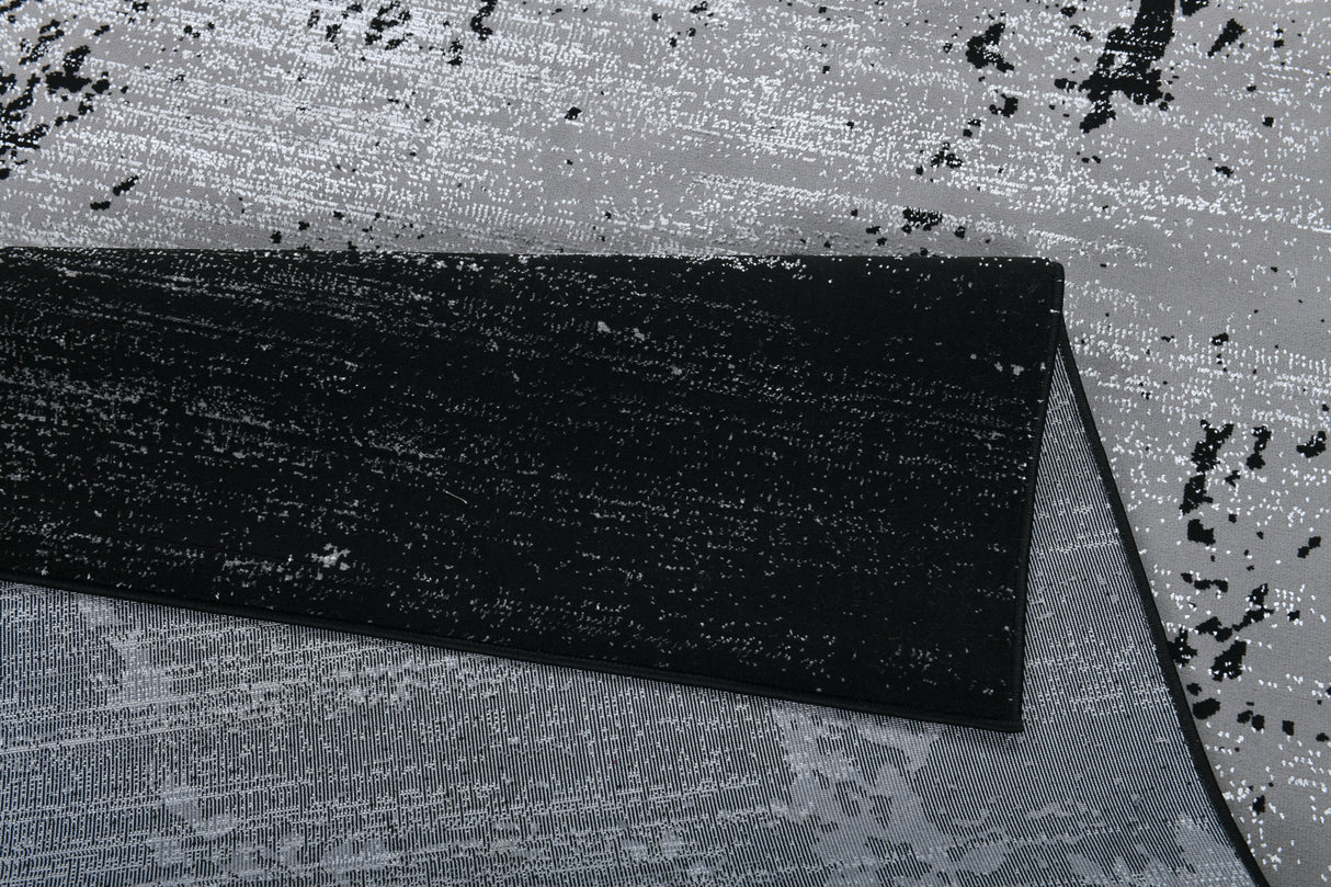 Z408A (POL821) Polyester Fabric - Abstract Design, Soft Black With Metallic Silver, Area Rug (1 Piece)