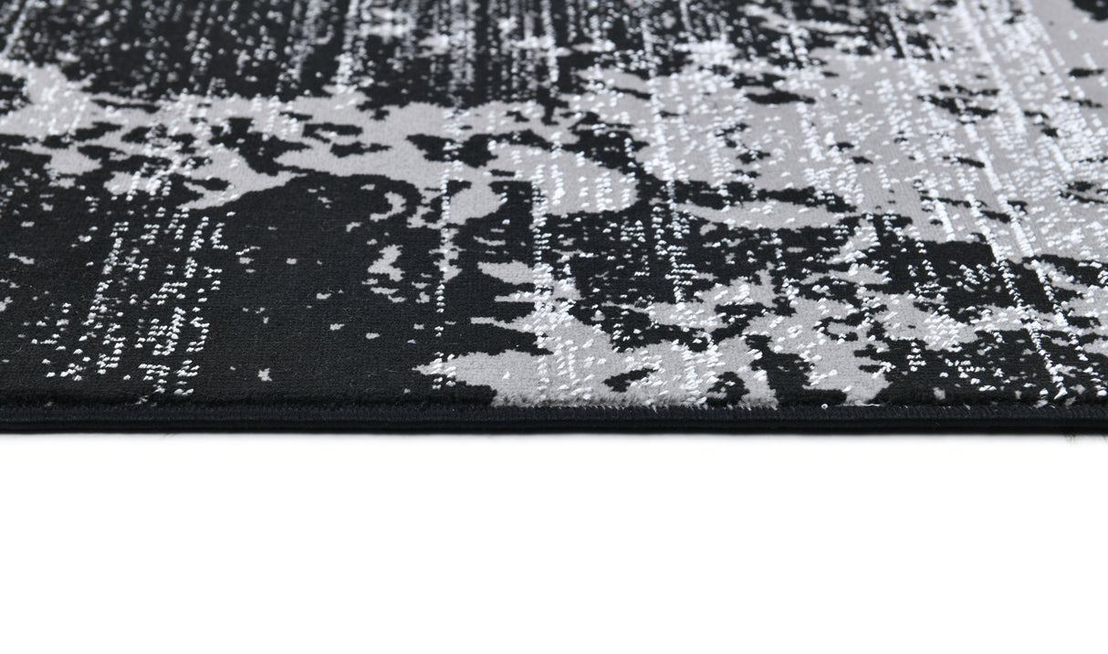Z408A (POL821) Polyester Fabric - Abstract Design, Soft Black With Metallic Silver, Area Rug (1 Piece)